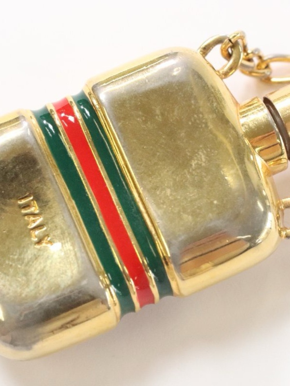 Vintage Gucci Gold-Tone Perfume Bottle Necklace with Green and Red Stripes - Picture 3 of 8